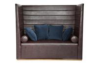 High Back Walnut Wood Leather Couch & Sofa