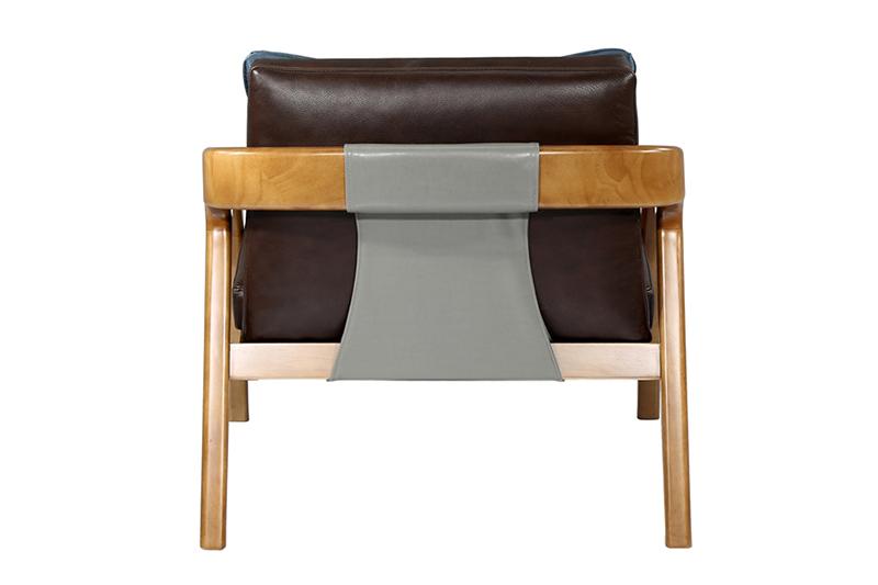 Low Back Ark Wood Leather Chair, Low Leather Chair