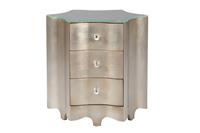 Glass Top Silver Finish Wood Nightstand